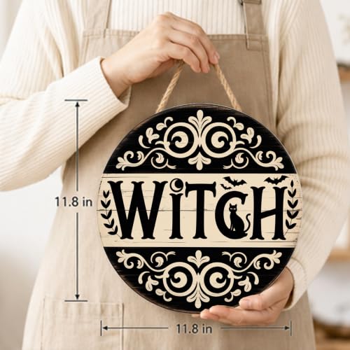 Halloween Witch Sign Wall Decor Welcome Wooden Hanging Sign - Brown Variation