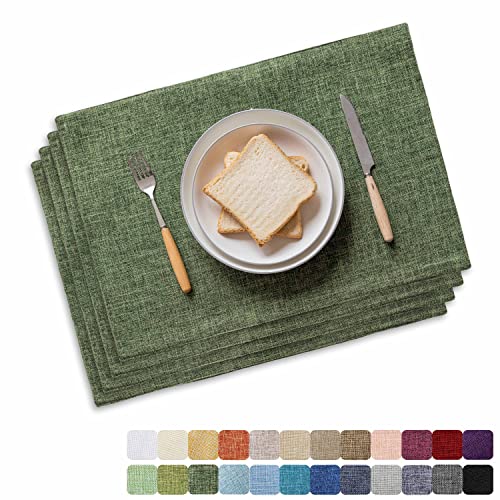 Green Linen Cloth Placemats Set of 4 - Heat Resistant Dining Table Mats