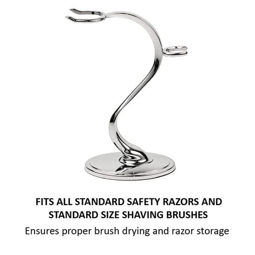 Taconic Shave Super Safety Razors Deluxe Razor & Brush Stand – Heavyweight Chrome Double Edge Safety Razor Holder, Classic Wet Shaving Organizer