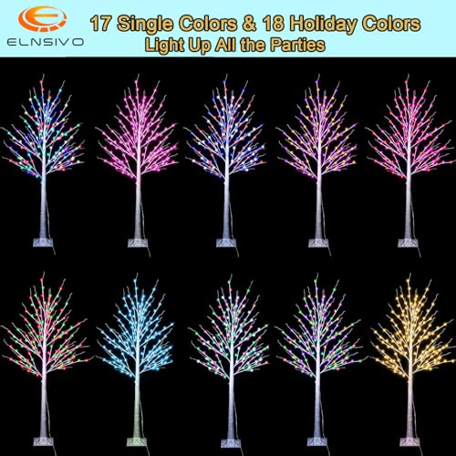 RGB-5FT Color Changing Lighted Birch Tree Halloween Decor with Remote