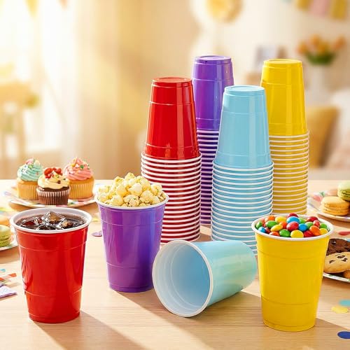 48 Pcs Rainbow Plastic Party Cups - 12 oz Disposable Drinkware, Vibrant Colors