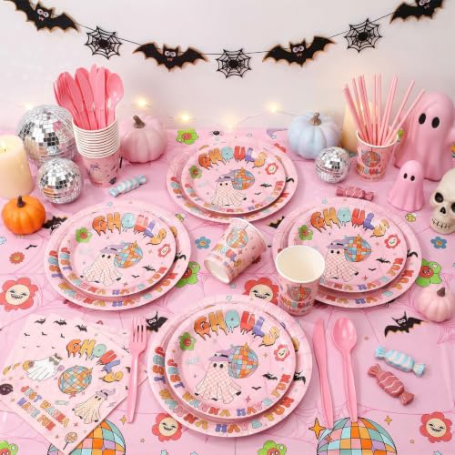 Pink Halloween Party Supplies Set - Ghouls Just Wanna Have Fun with Retro Disco Ghouls Variation