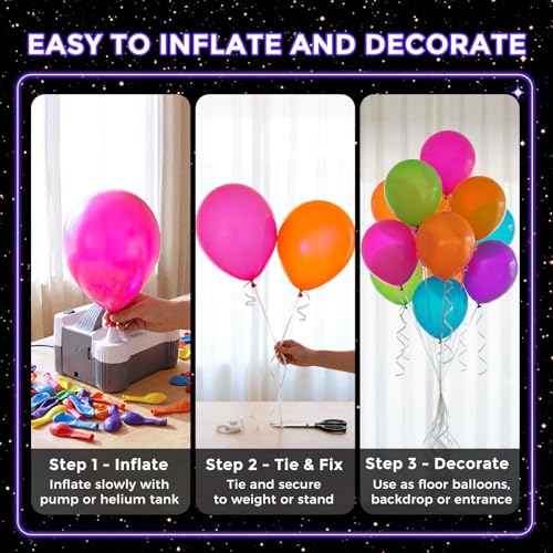 Neon Glow Balloons Set - 50pcs 12 Inch Fluorescent UV Party Decorations - Medium Variation