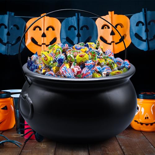 Halloween Cauldron Set 12, 10, 8, 6 Inch Plastic Black Candy Bowls Party Decor
