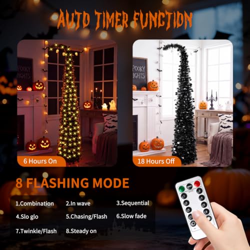 Black Curved Halloween Tree 5FT with Remote & Timer - Sequin Decor - Variation: Black-8