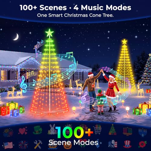 Avatar Controls 8FT Smart RGB Outdoor LED Christmas Tree Lights - App & Remote Control
