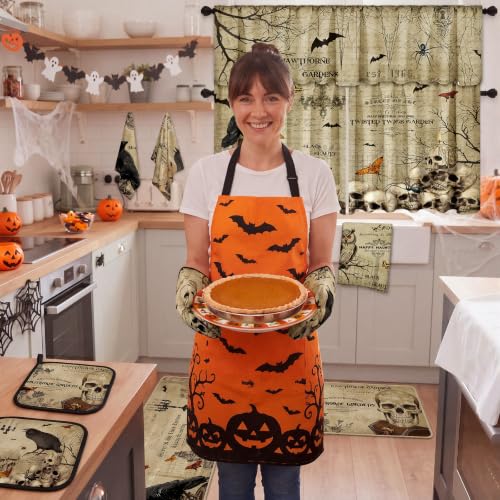 Halloween Skeleton Kitchen Decor Set with Towels Curtains & Rugs - Skull Variation