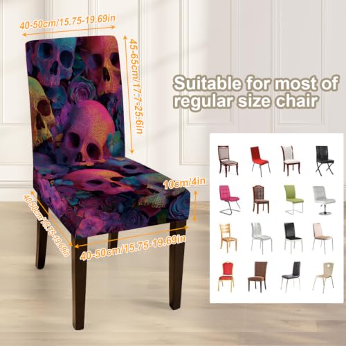 Set of 4 Colorful Skull Chair Covers Neon Gothic Halloween Decor - Variation #59