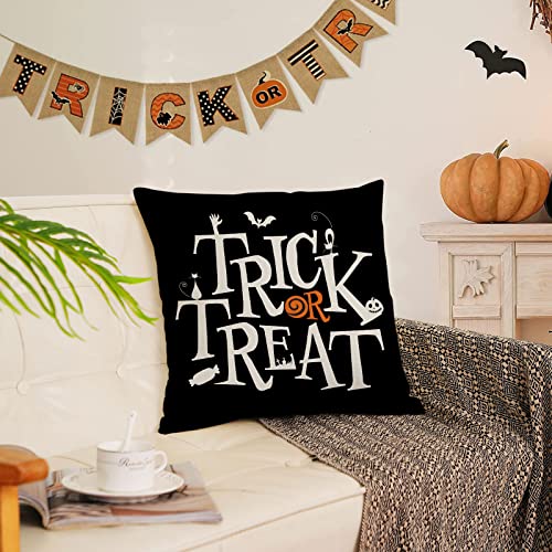 Halloween Pillow Covers 22x22 Set of 4 Black Spider Webs Bat Decor - Trick or Treat
