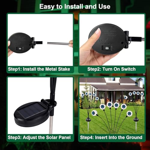 Solar Halloween Eyeball Lights - Waterproof Outdoor 12 LED Swirling Green Pathway Decor - 2 Pack