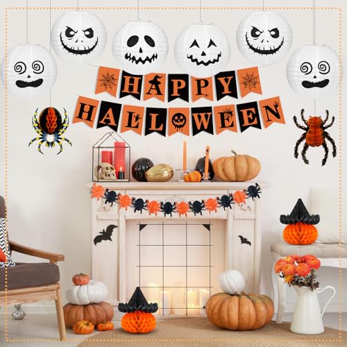 Halloween Office Decorations Kit with Pumpkin Lanterns & Banners - 13 Pieces