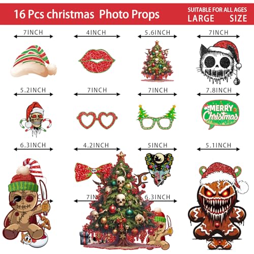 Halloween Christmas Photo Booth Props Set - 16 Gothic Holiday Decorations