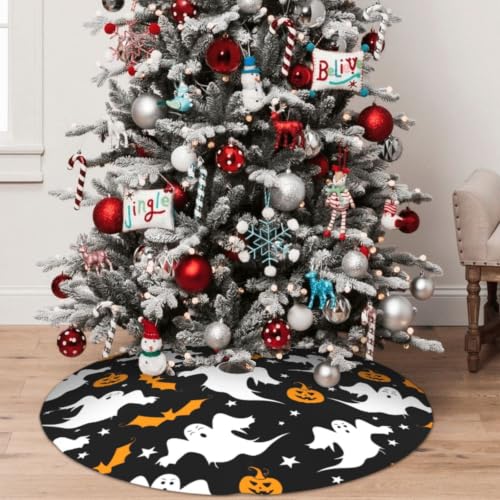 Halloween Ghost Pumpkin Tree Skirt 30 Inch Xmas Holiday Decor with Variation Small
