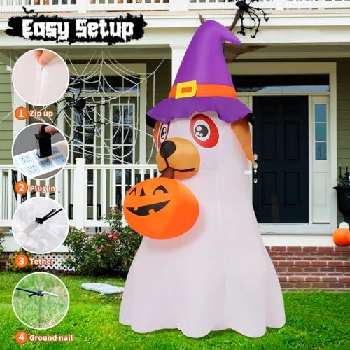 Halloween Inflatable Dog Yard Decoration with Pumpkin & LED Lights - Outdoor, 6.2 FT