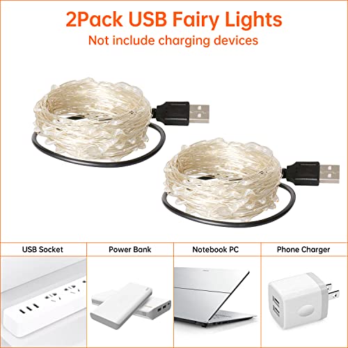 USB Fairy String Lights - 33Ft 100 LED Orange Flexible Wire, Indoor Outdoor Decor