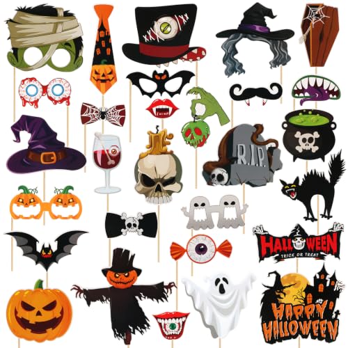 30PCS Halloween Photo Booth Props Set - Spooky Party Decorations
