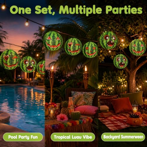 Watermelon Paper Lanterns Hanging Decorations - 12 Pack for Summer Halloween Events