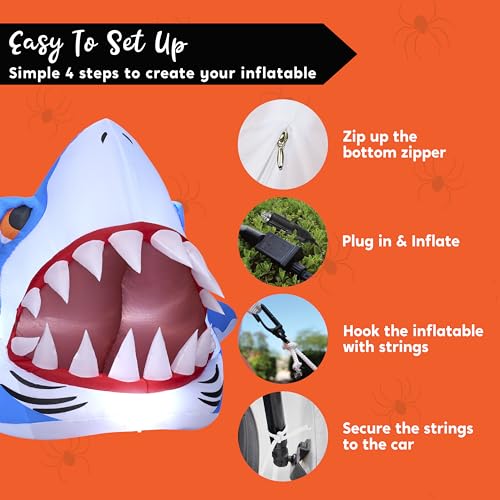 Halloween Inflatable Shark Decor with LED Lights for Car Yard & Outdoor Trick-or-Treating