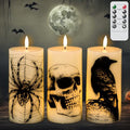 Halloween Skull Flameless Candles Set with Remote & Timer - Real Wax, 3 Pack