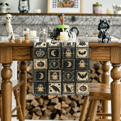 Halloween Table Runner 13x90 Inch Black Polyester Decor for Home Parties