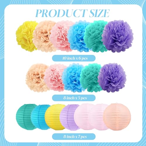 Macaron Tissue Hanging Paper Flowers Lanterns Party Decorations Set - 18 Pack