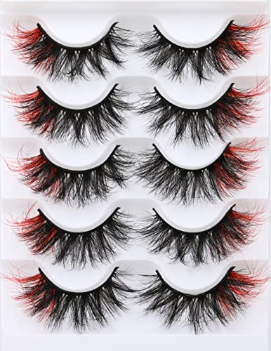 E-Red False Mink Eyelashes Volumizing Wispy Color Lashes with Red Ends – Pack by Kiromiro