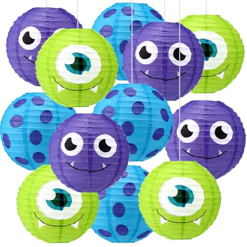 12 Pcs Monster Paper Lanterns Party Decorations - Reusable Festive Lighting