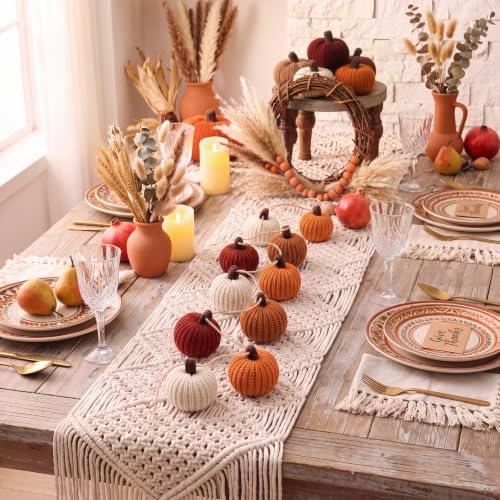 Rustic Fall Pumpkin Garland Crochet Thanksgiving Decor - 8.2 ft Colorful