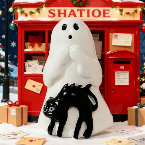 Ghost Cat Halloween Resin Figurine - Cute Spooky Ghost Decoration with Variation