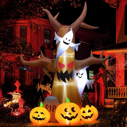 12 Ft Halloween Inflatable Tree with Pumpkins Ghost Tombstones LED Lights Outdoor Decor