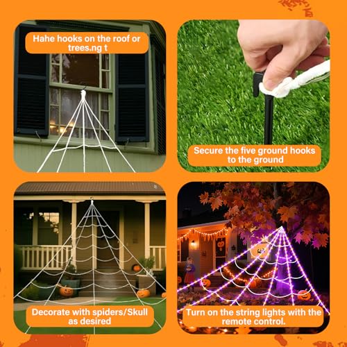 Halloween Spider Web Lights - 250 LED 16.4 Ft Outdoor Indoor Decoration with 8 Modes, Purple & Orange, Variation of THIS listing