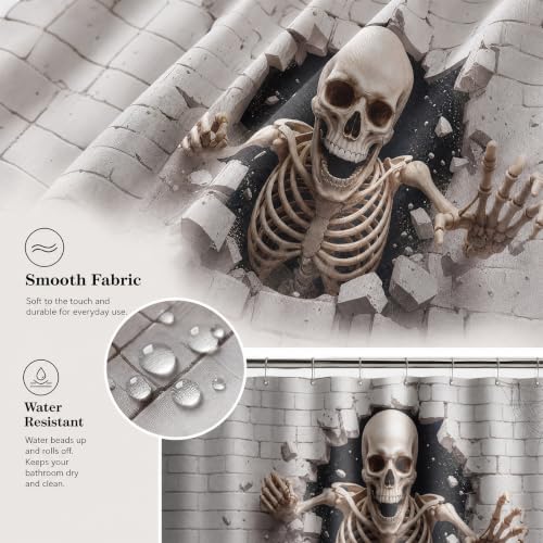 Halloween Shower Curtain with 3D Skull Design - Waterproof Bathroom Decor - Variation: 3D Skull