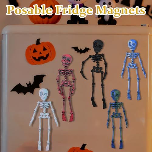 15-Pack Poseable Skeleton Magnets for Fridge and Locker | Glow in Dark & Articulated Halloween Decor