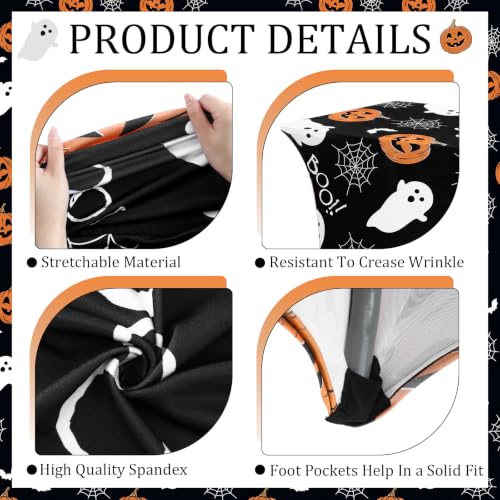 Halloween 2 Pack 6ft Rectangular Spandex Tablecloths with Pumpkin Ghost Print - Black, Orange, White