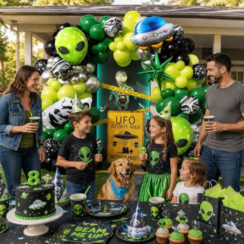 Alien Balloon Arch Kit for Space Party Decorations, Green Black Silver Variation