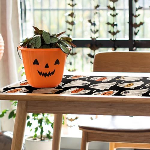 Halloween Ghost Dog Table Runner 13x48 Inch - Spooky Jack O Lantern Decor Variation