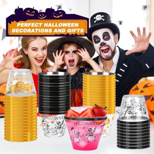 Halloween 9oz Plastic Cups - 60 Pack, Disposable Party Cups with Skeleton & Pumpkin Design