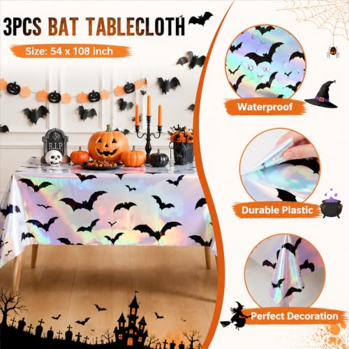Halloween Iridescent Bat Tablecloth Set - Spooky Foil Decor for Parties