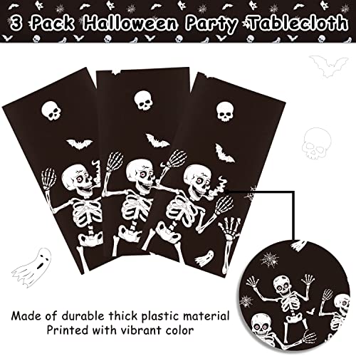 Halloween Skeleton Tablecloth Pack - 3 Disposable Plastic Coverings 54x108 Inches