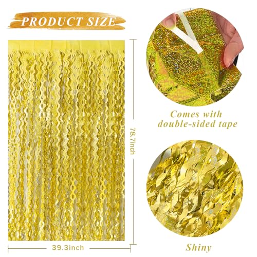 Gold Fringe Curtain Backdrop 2 Pack - Sparkling Tinsel Party Decorations