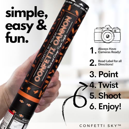 Confetti Sky 12-Inch Confetti Cannons - Orange & Black Halloween Party Supplies (6 Pack)