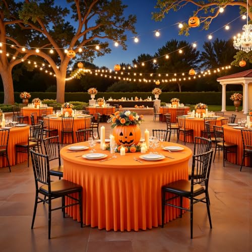 Orange Round Tablecloth for 6FT Tables - 2 Pack Fall Thanksgiving Halloween