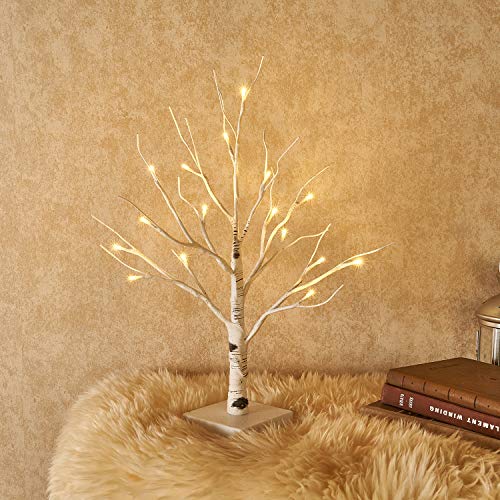 Lighted Easter Tree with Timer - White Birch 24 LED, 18-Inch Tabletop Holiday Decor