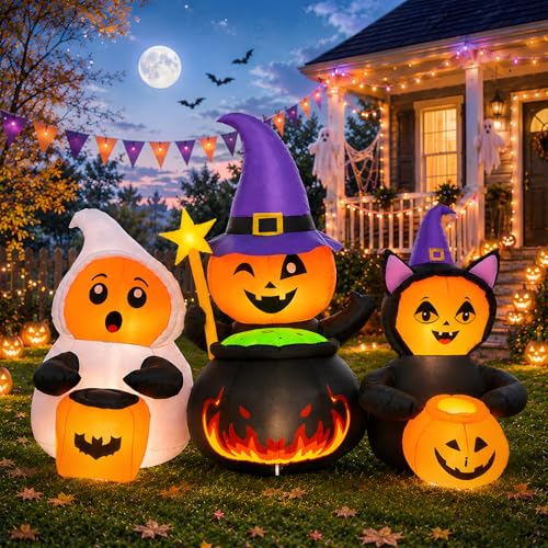 7FT Halloween Inflatable Pumpkin Character Trio Outdoor Yard Decorations - Costume Party