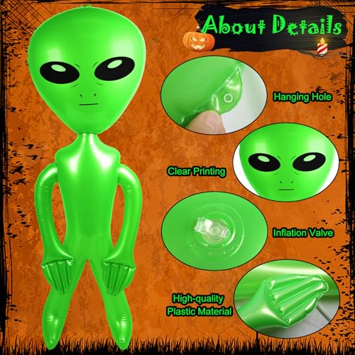 Giant Inflatable Alien Balloon Set - 2 Large 63In Green + 2 Small 31.5In Silver Space Party Decorations