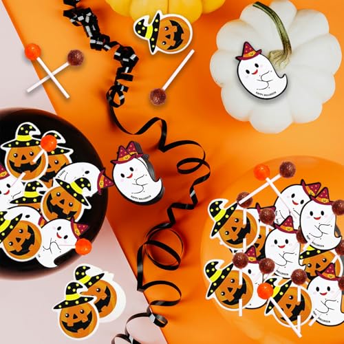 Halloween Lollipop & Candy Holder Cards - 100 Pack with Pumpkin & Ghost Designs