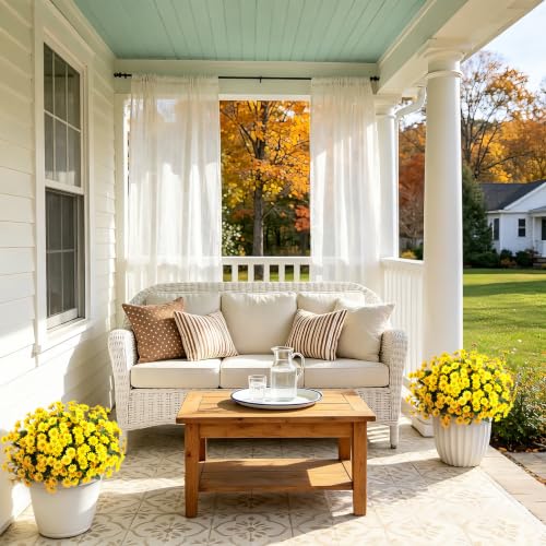 Artificial Fall Flowers Set - 12 Bundles UV-Resistant Fake Mums for Outdoor Decoration - 24 Yellow