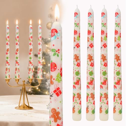 Christmas Elk Taper Candlesticks Set - Red & Green 10 Inch 4 Pack - Holiday Home Decor