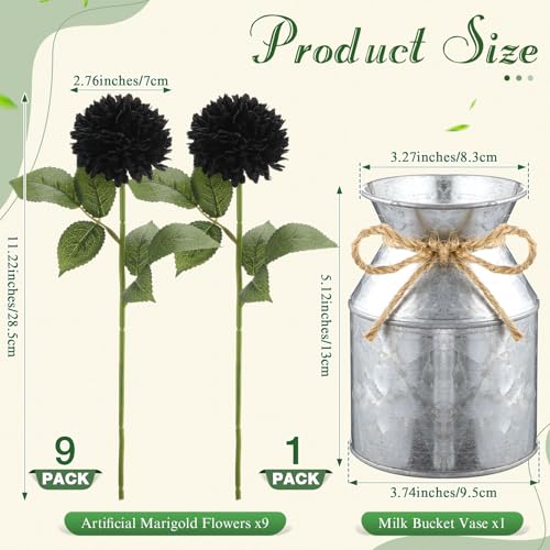 Artificial Marigold Flower Centerpiece Set with Metal Pot - Black - 9 Blooms