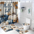 Blue Pumpkin Fall Shower Curtain Set with Bath Mats - Rustic Autumn Bathroom Decor